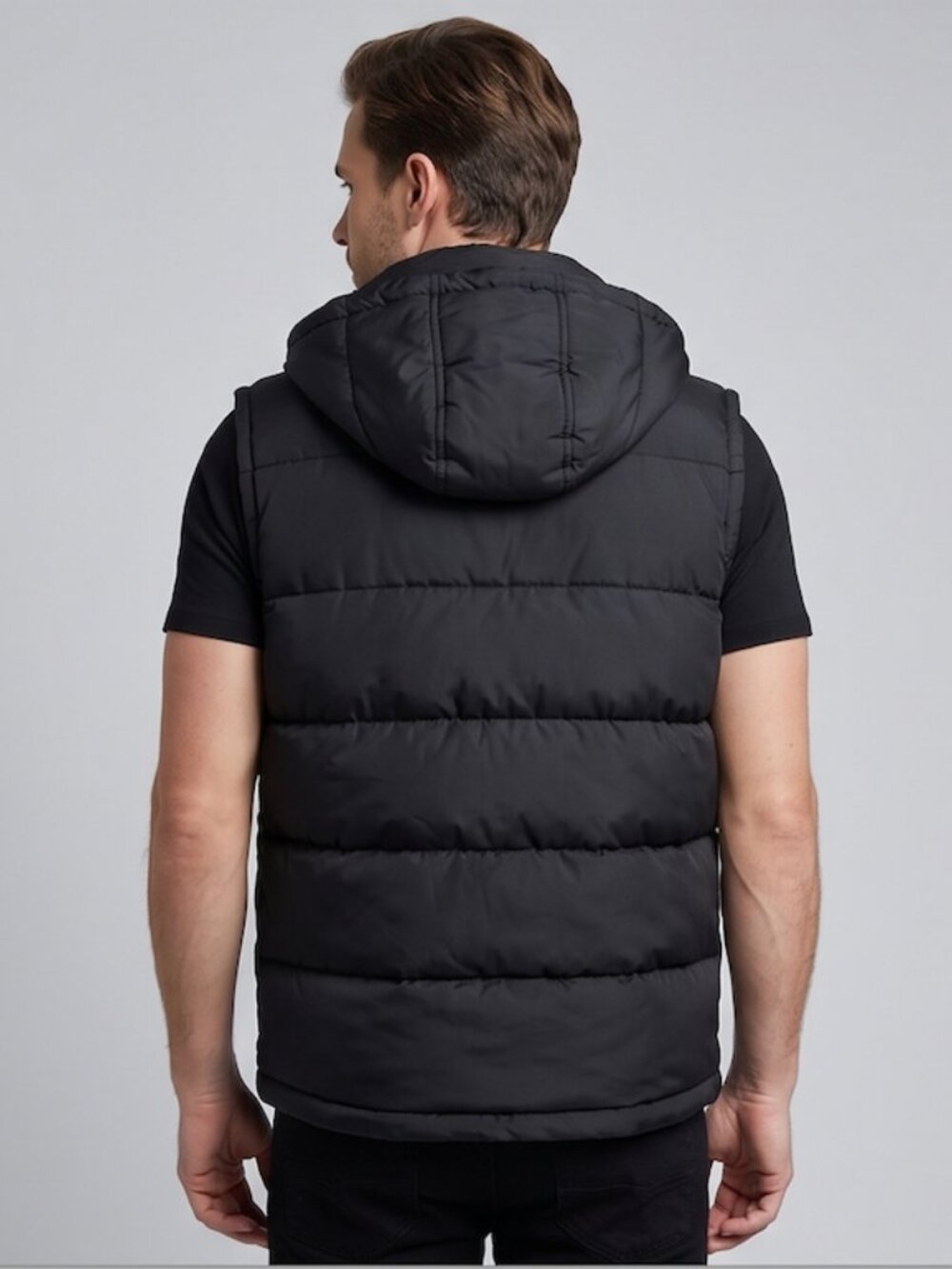 Guess Puffer Mens Vest With Hood Black - Picture 4 of 11